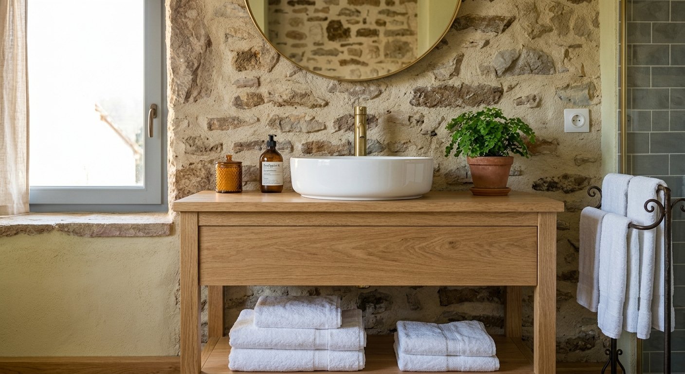 Vasque et meuble en bois